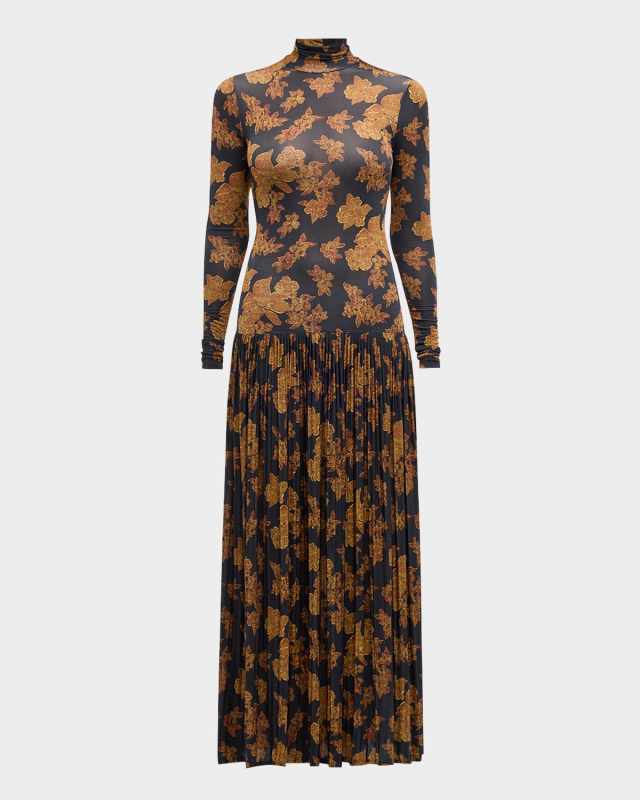 Amaya Pleated Floral-Print Maxi Dress